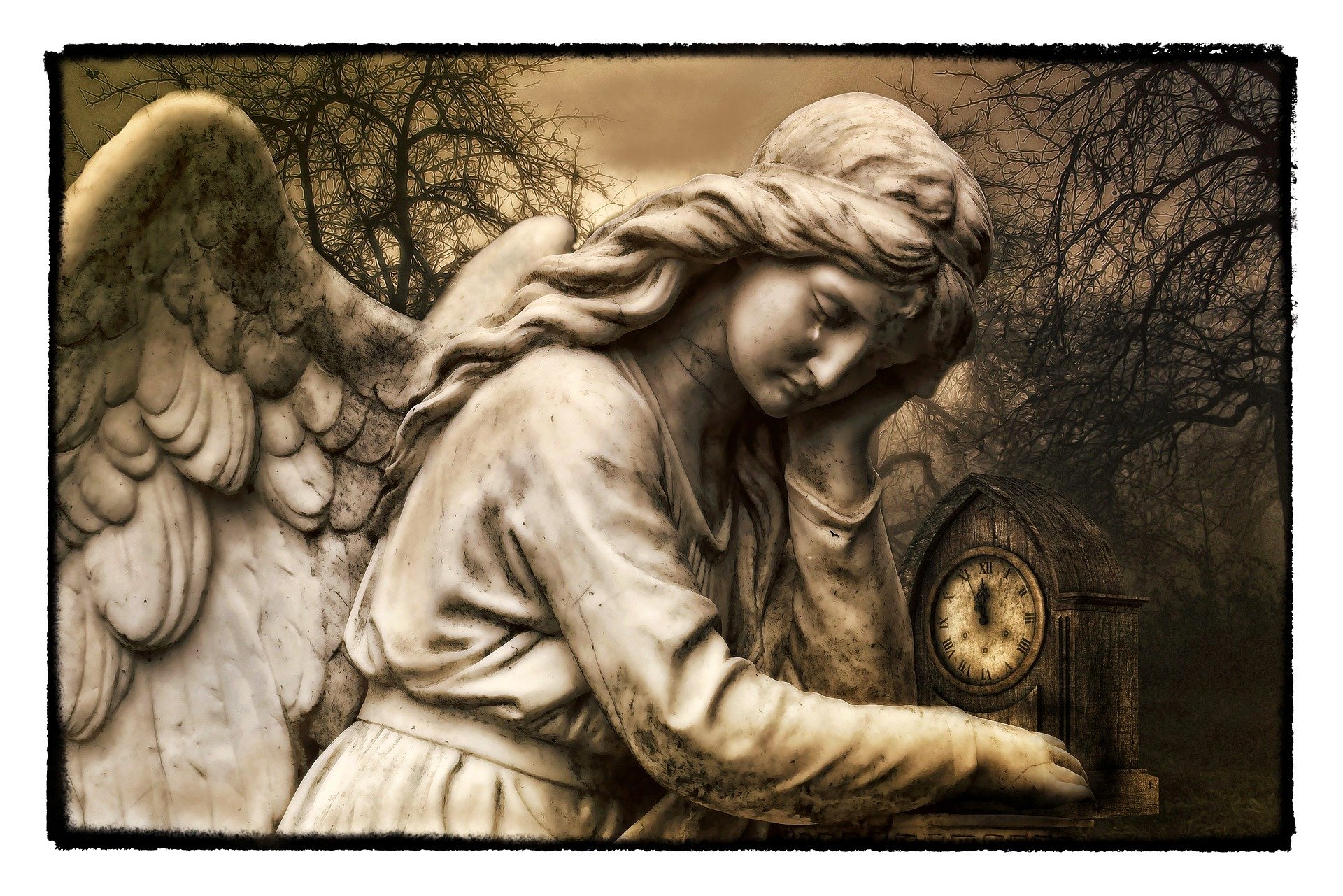 Gothic Angel Holding a Clock